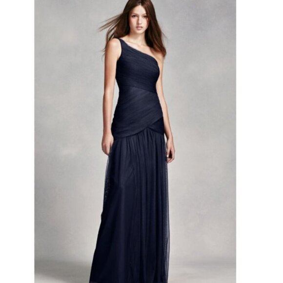 WHITE by Vera Wang Tulle Gown 6 Maxi Dress One Shoulder fairy feminine - Picture 1 of 15